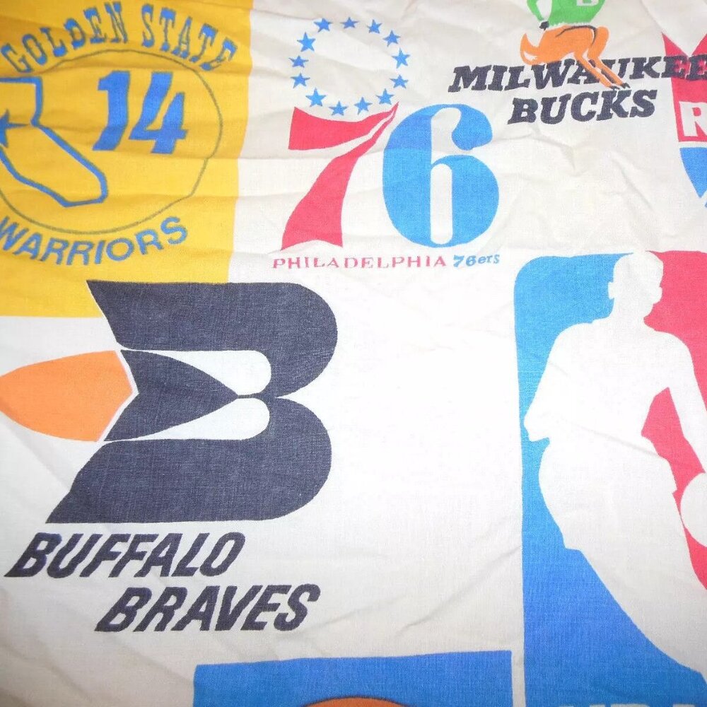 1970's Vintage NBA Basketball Logo Bed Sheet Cincinnati Royals Buffalo Braves